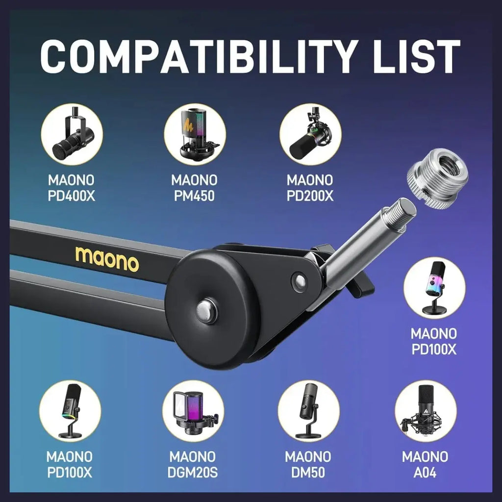 Maono BA37 Microphone Boom Arm, Heavy Duty Adjustable Metal Desk Stand, Upgraded Desk Clamp Up to 2.36in, 3/8 to 5/8 Adapter, Suspension Design, 4.8lbs Load Capacity
