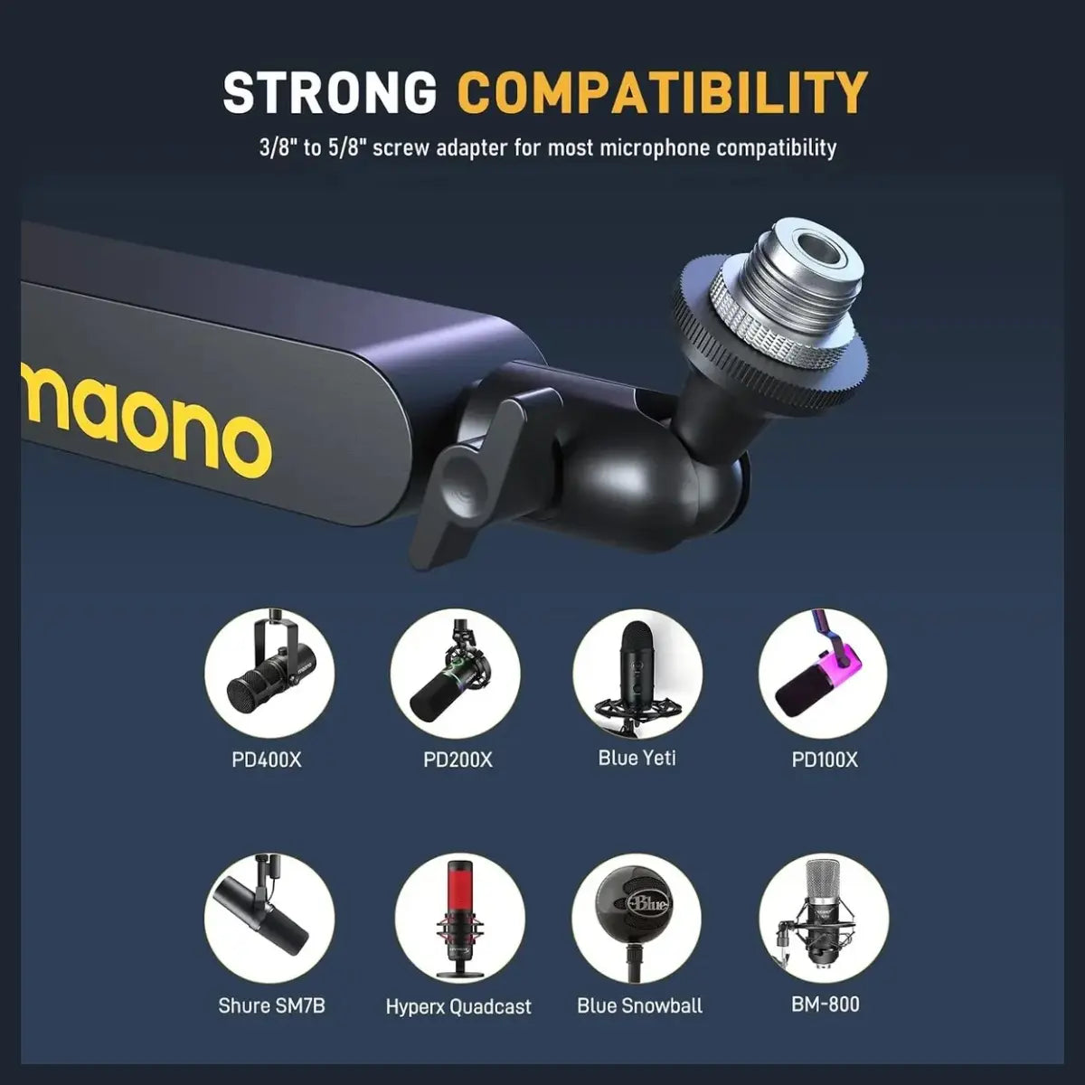 Maono BA92 Low Profile Mic Boom Arm, Built-in Cable Management, Heavy-Duty Adjustable Desk Clamp Up to 2.36", 3/8" or 5/8" Threads, Supports Up to 4.4lbs, Black Finish