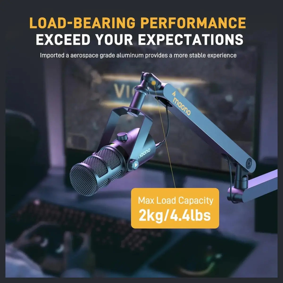 Maono BA92 Low Profile Mic Boom Arm, Built-in Cable Management, Heavy-Duty Adjustable Desk Clamp Up to 2.36", 3/8" or 5/8" Threads, Supports Up to 4.4lbs, Black Finish