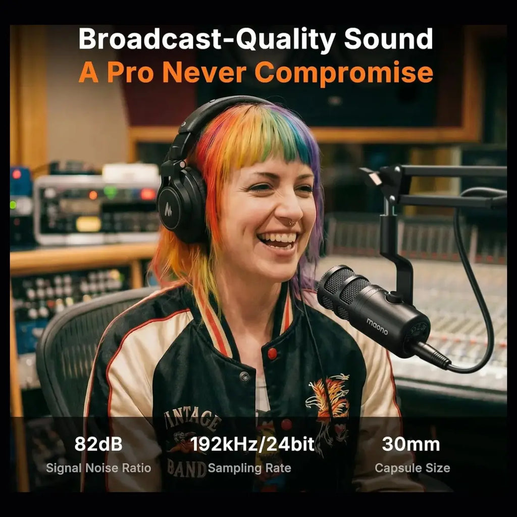 Maono PD100 Gen2S Streaming Microphone with Arm, USB-C and XLR Dual Mode, 192kHz/24bit Audio, Dynamic Microphone Capsule, Mute Button and Gain Control