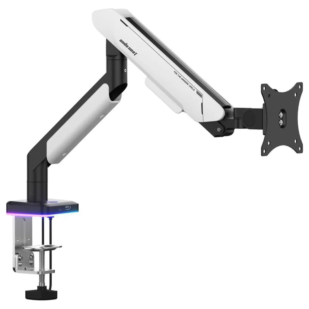 AndaSeat Stealth Pro II RGB Ergonomic Single Monitor Arm, Up to 42 Inch, Quick Release VESA Plate 75x75mm and 100x100mm, 2-15kg Support, White
