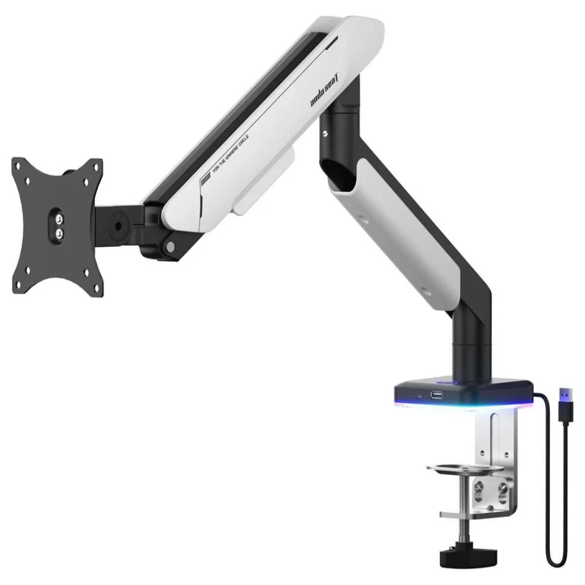 AndaSeat Stealth Pro II RGB Ergonomic Single Monitor Arm, Up to 42 Inch, Quick Release VESA Plate 75x75mm and 100x100mm, 2-15kg Support, White