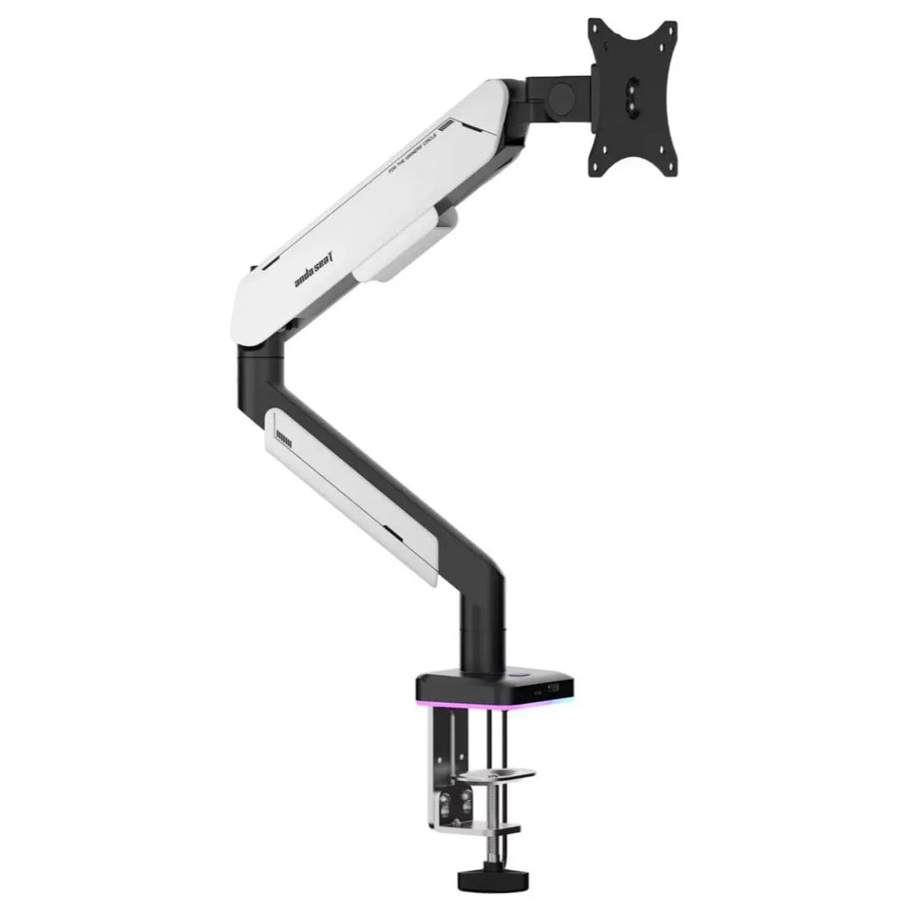 AndaSeat Stealth Pro II RGB Ergonomic Single Monitor Arm, Up to 42 Inch, Quick Release VESA Plate 75x75mm and 100x100mm, 2-15kg Support, White