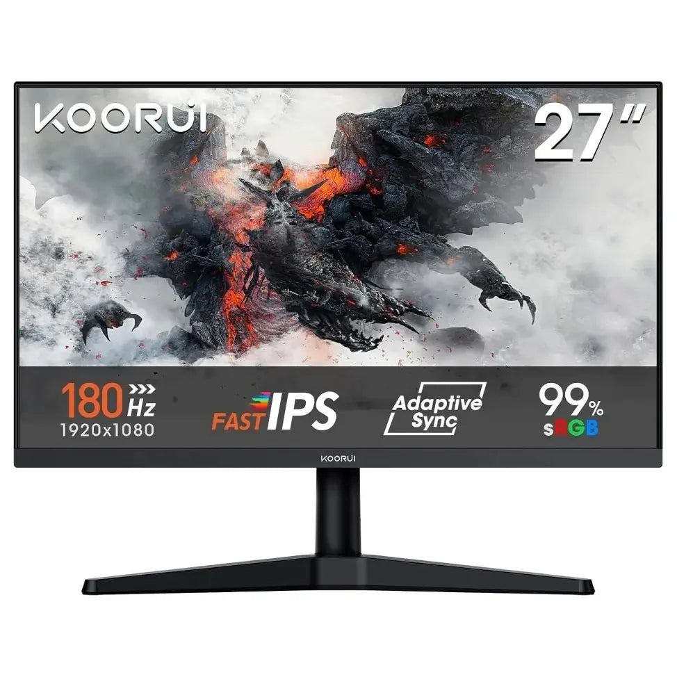 KOORUI G2711V Gaming Monitor, 27 Inch FHD 180Hz IPS Flat Panel, 5ms GtG, FreeSync and G-Sync Compatible, 99% sRGB, HDMI 1.4, VESA 100x100mm