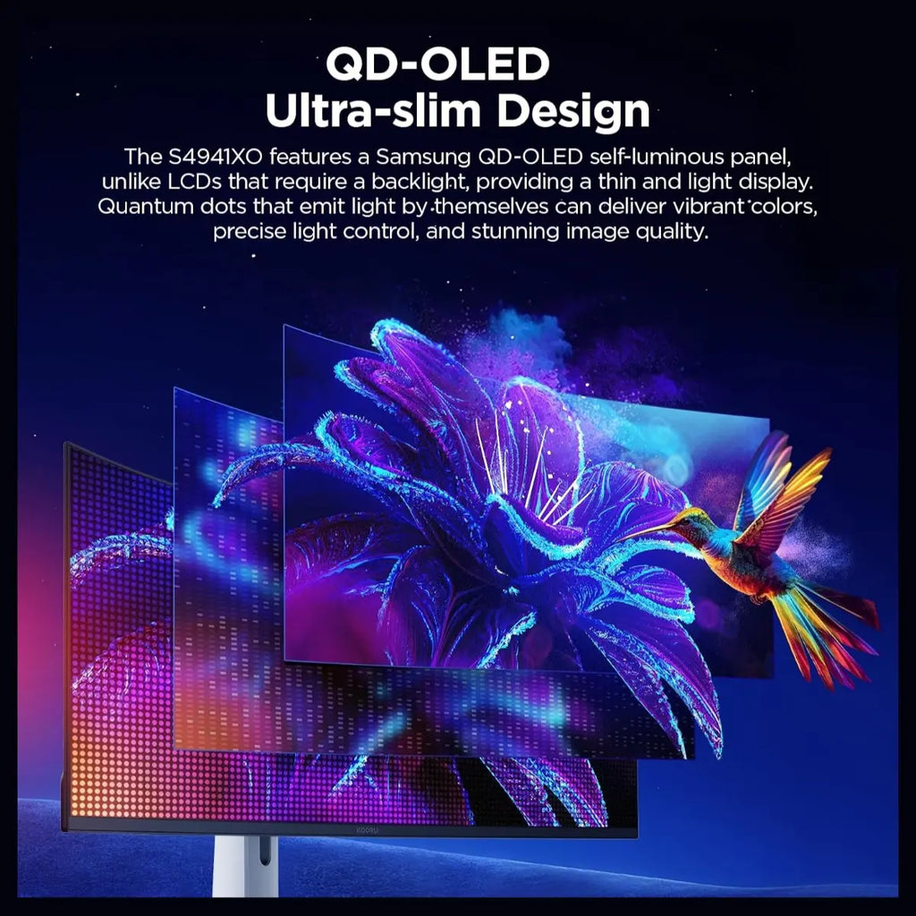 KOORUI S4941XO 49" OLED Gaming Monitor, 5120x1440 240Hz, 0.03ms GTG, FreeSync Premium AMD Adaptive Sync, HDR True Black 400, 98% DCI-P3, QD OLED, 1500000:1, Black