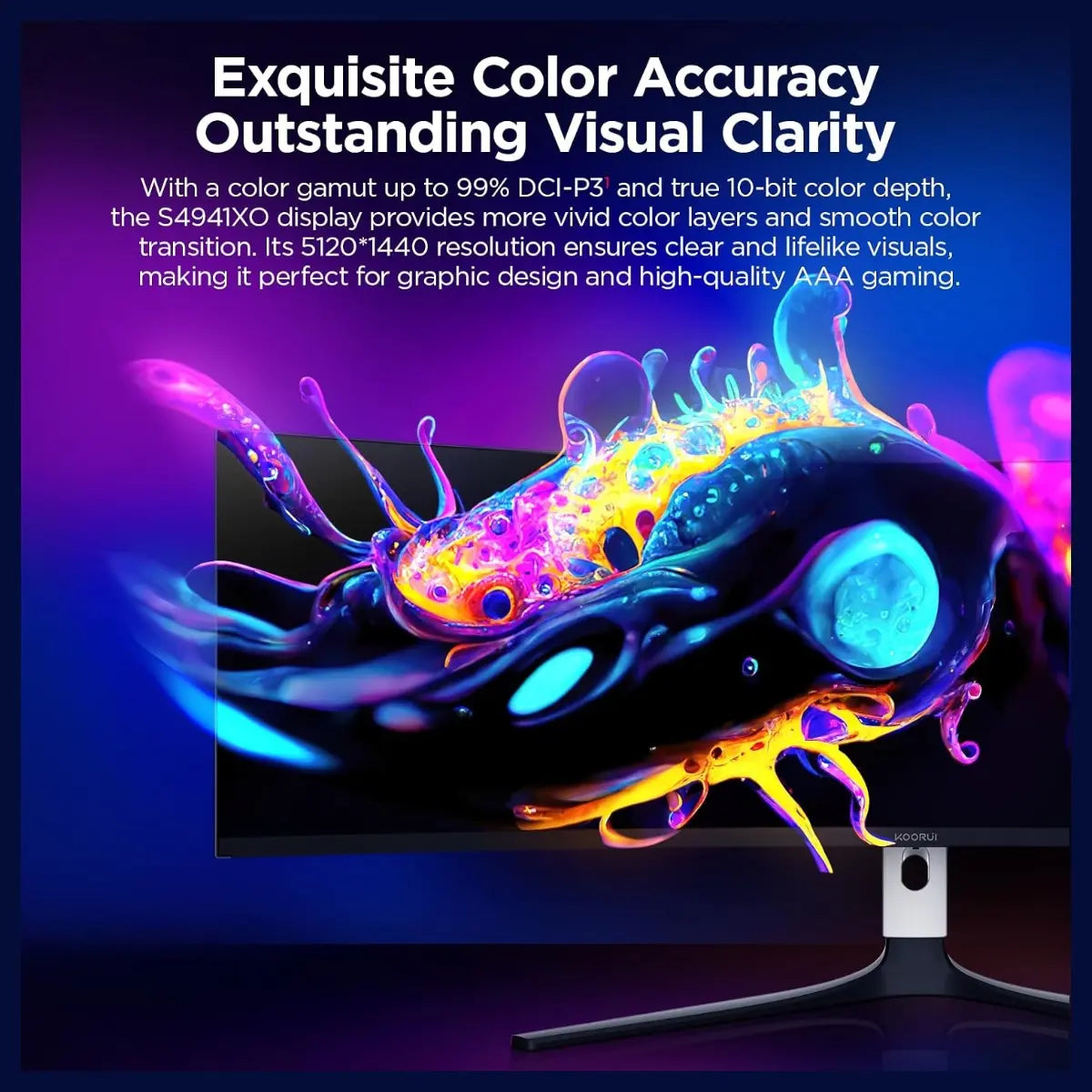 KOORUI S4941XO 49" OLED Gaming Monitor, 5120x1440 240Hz, 0.03ms GTG, FreeSync Premium AMD Adaptive Sync, HDR True Black 400, 98% DCI-P3, QD OLED, 1500000:1, Black
