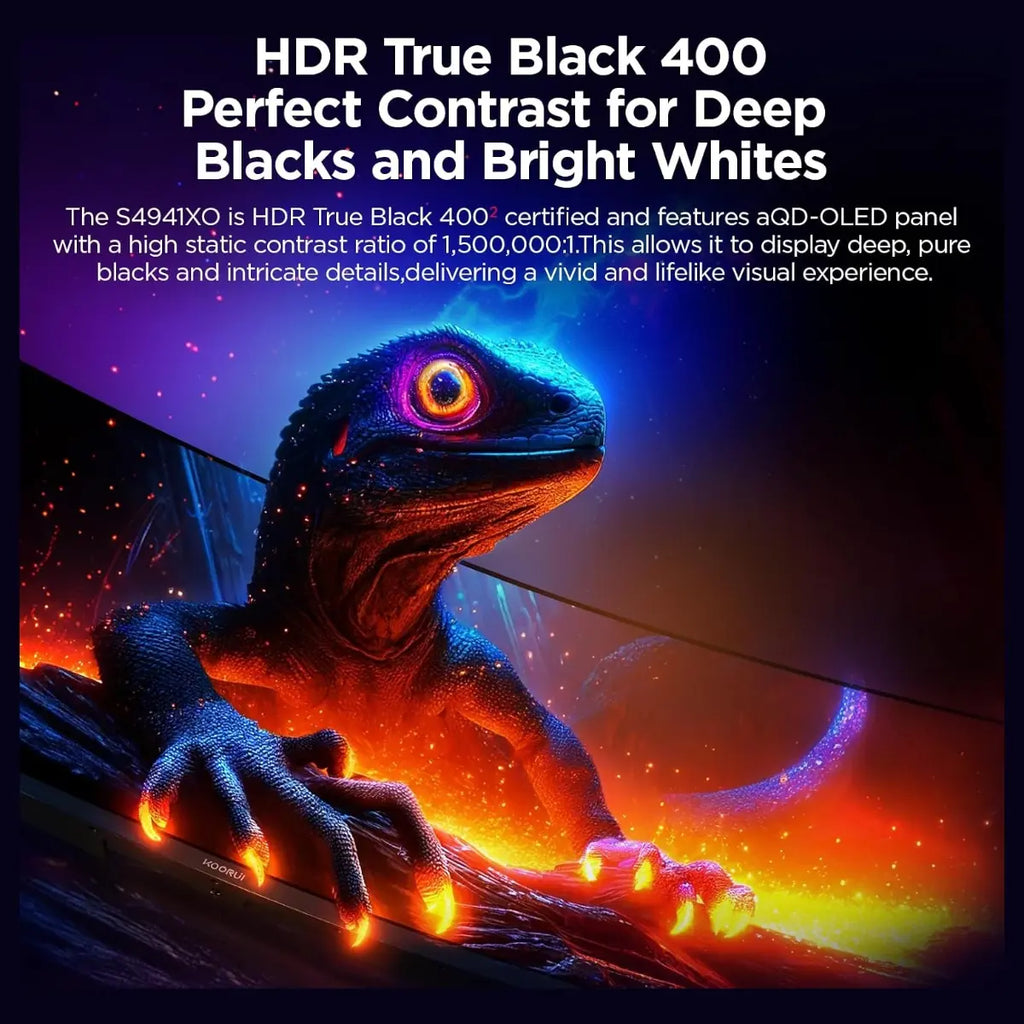 KOORUI S4941XO 49" OLED Gaming Monitor, 5120x1440 240Hz, 0.03ms GTG, FreeSync Premium AMD Adaptive Sync, HDR True Black 400, 98% DCI-P3, QD OLED, 1500000:1, Black