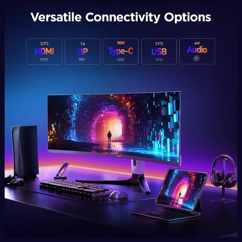 KOORUI S4941XO 49" OLED Gaming Monitor, 5120x1440 240Hz, 0.03ms GTG, FreeSync Premium AMD Adaptive Sync, HDR True Black 400, 98% DCI-P3, QD OLED, 1500000:1, Black