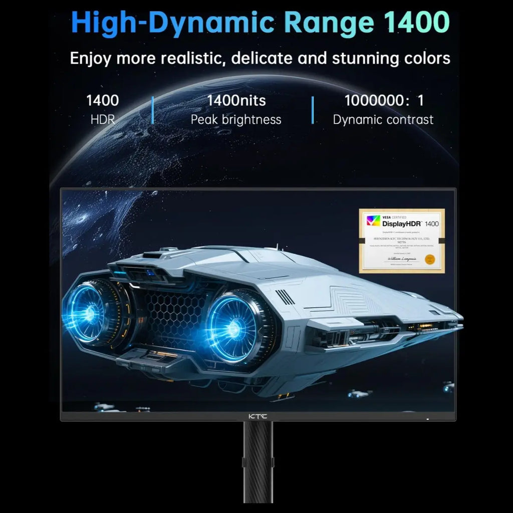 KTC M27T6 27 Inch QHD Mini LED Gaming Monitor, 2560x1440, 180Hz, 1ms, VESA DisplayHDR 1400, 148% sRGB, Fast IPS, FreeSync and G-Sync Compatible, DP1.4, 2x HDMI2.0, USB, VESA, White
