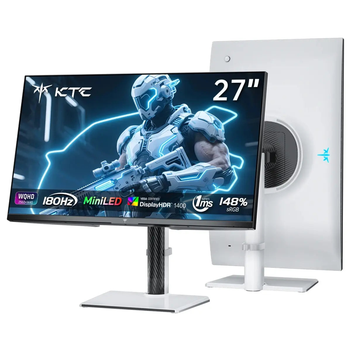 KTC M27T6 27 Inch QHD Mini LED Gaming Monitor, 2560x1440, 180Hz, 1ms, VESA DisplayHDR 1400, 148% sRGB, Fast IPS, FreeSync and G-Sync Compatible, DP1.4, 2x HDMI2.0, USB, VESA, White
