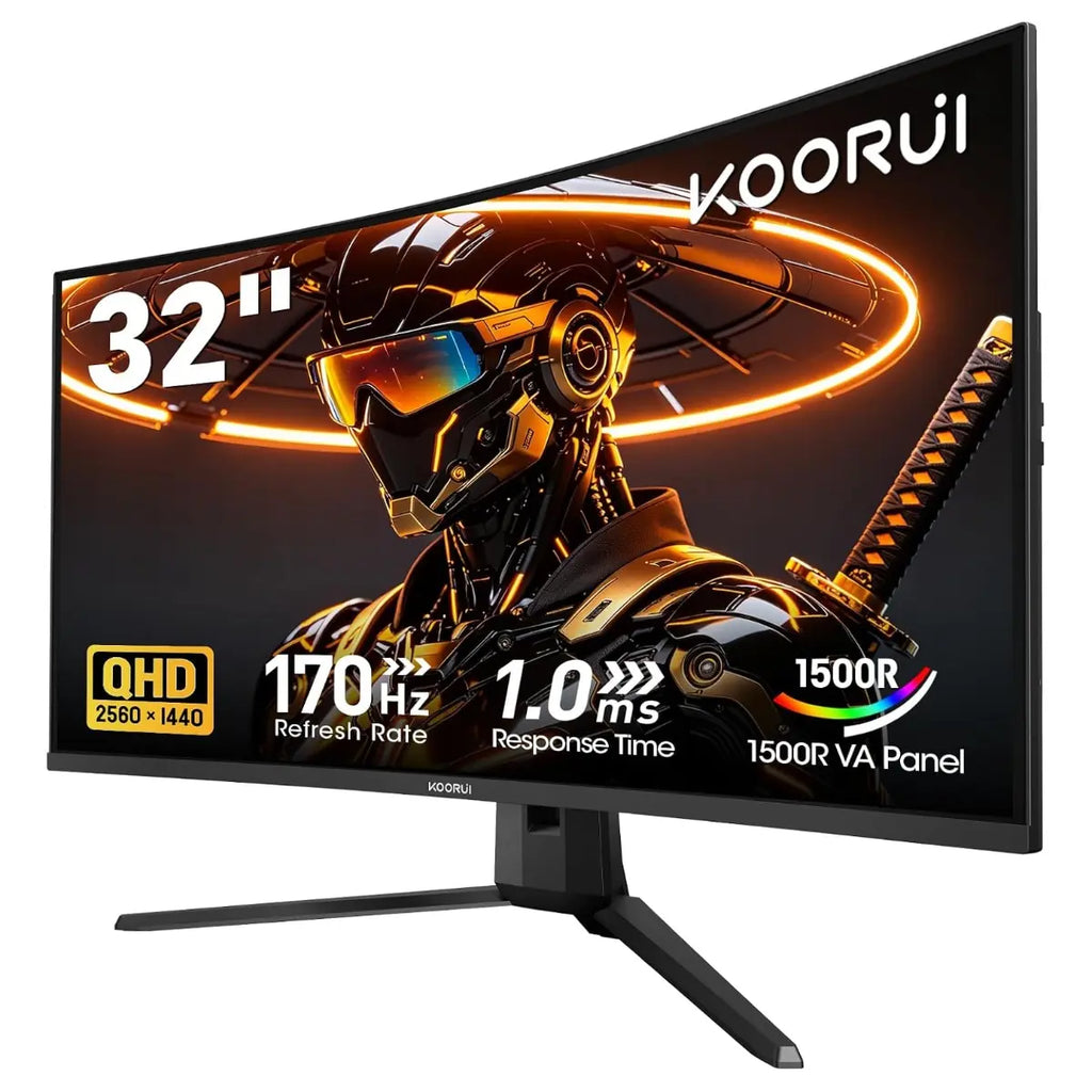 KOORUI G3221SC 32 Inch Curved Gaming Monitor, QHD 2560x1440p 170Hz 1ms, 1500R, FreeSync Premium and G-SYNC Compatible, 95% DCI-P3, HDR10, HDMI x2 and DP