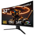 KOORUI G3221SC 32 Inch Curved Gaming Monitor, QHD 2560x1440p 170Hz 1ms, 1500R, FreeSync Premium and G-SYNC Compatible, 95% DCI-P3, HDR10, HDMI x2 and DP