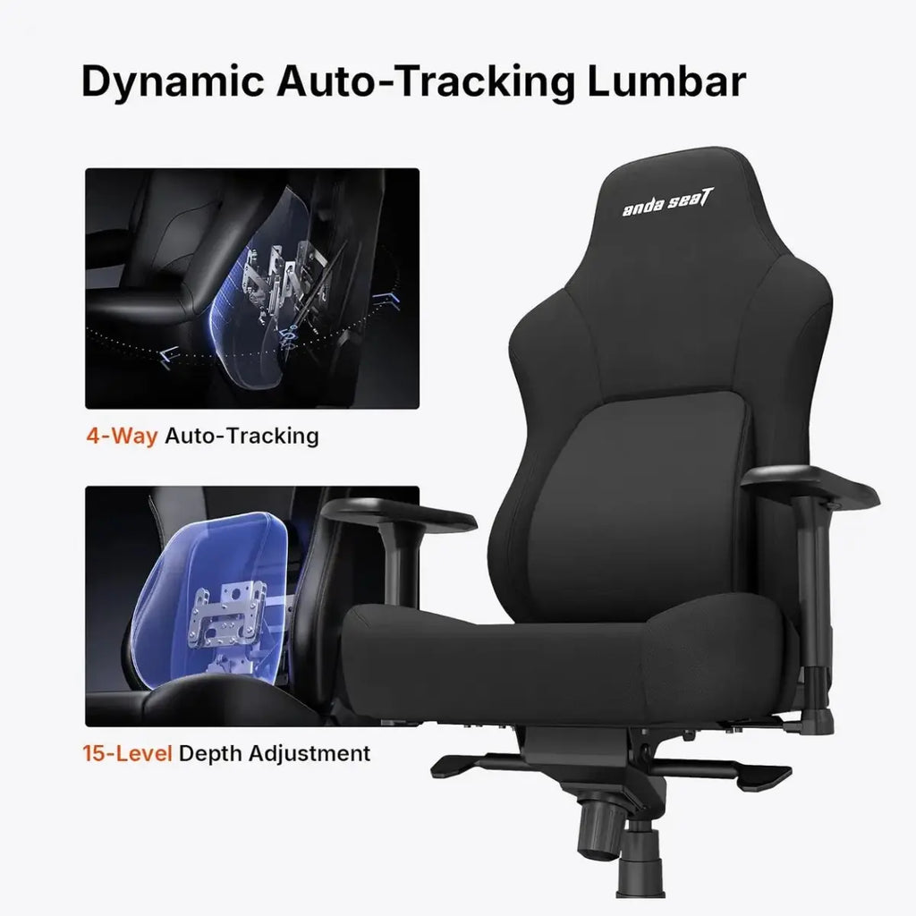 AndaSeat Phantom 4 Pro Office Gaming Chair, Dynamic Auto-Tracking Lumbar Support, High Back, 90-135 Degree Recline, Magnetic Head Pillow, 3D 360 Degree Rotating Armrests, Black Fabric