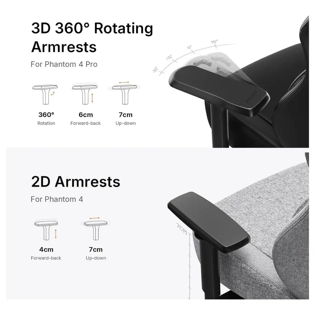 AndaSeat Phantom 4 Pro Office Gaming Chair, Dynamic Auto-Tracking Lumbar Support, High Back, 90-135 Degree Recline, Magnetic Head Pillow, 3D 360 Degree Rotating Armrests, Black Fabric
