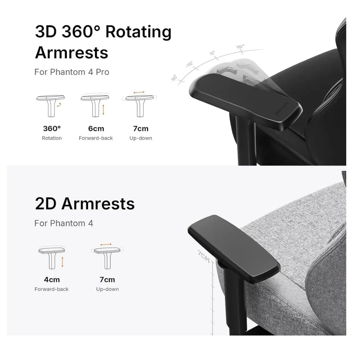 AndaSeat Phantom 4 Pro Office Gaming Chair, Dynamic Auto-Tracking Lumbar Support, High Back, 90-135 Degree Recline, Magnetic Head Pillow, 3D 360 Degree Rotating Armrests, Black Fabric