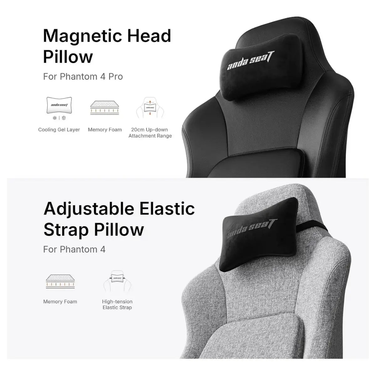 AndaSeat Phantom 4 Pro Office Gaming Chair, Dynamic Auto-Tracking Lumbar Support, High Back, 90-135 Degree Recline, Magnetic Head Pillow, 3D 360 Degree Rotating Armrests, Black Fabric