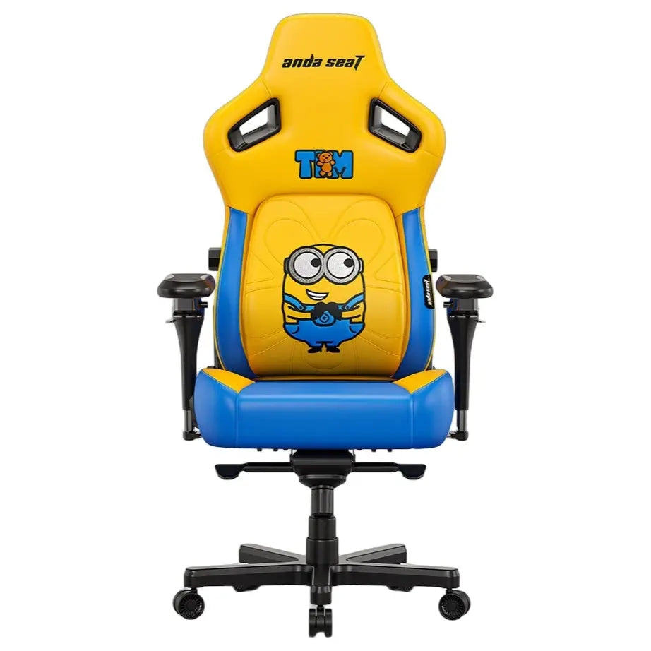 AndaSeat Kaiser 4 XL Minions Bob Gaming Chair, Premium PVC Leather, 6D Armrest, 24 Degree Pop-Out Lumbar With Any-Angle Lock, Magnetic Memory-Foam Head Pillow With Cooling Layer, Bob Besties, AD12YDDC-XLL-41-YS-PV