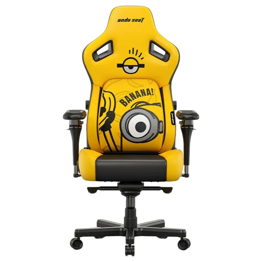AndaSeat Kaiser 4 XL Minions Stuart Premium PVC Leather Gaming Chair, 6D Armrest, 24 Degree Pop-Out Lumbar With Any-Angle Lock, Magnetic Memory-Foam Head Pillow With Cooling Layer, Stuart Banana, AD12YDDC-XLL-40-YB-PV