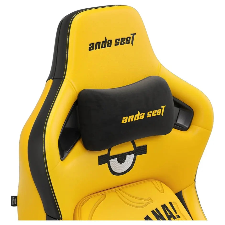 AndaSeat Kaiser 4 XL Minions Stuart Premium PVC Leather Gaming Chair, 6D Armrest, 24 Degree Pop-Out Lumbar With Any-Angle Lock, Magnetic Memory-Foam Head Pillow With Cooling Layer, Stuart Banana, AD12YDDC-XLL-40-YB-PV