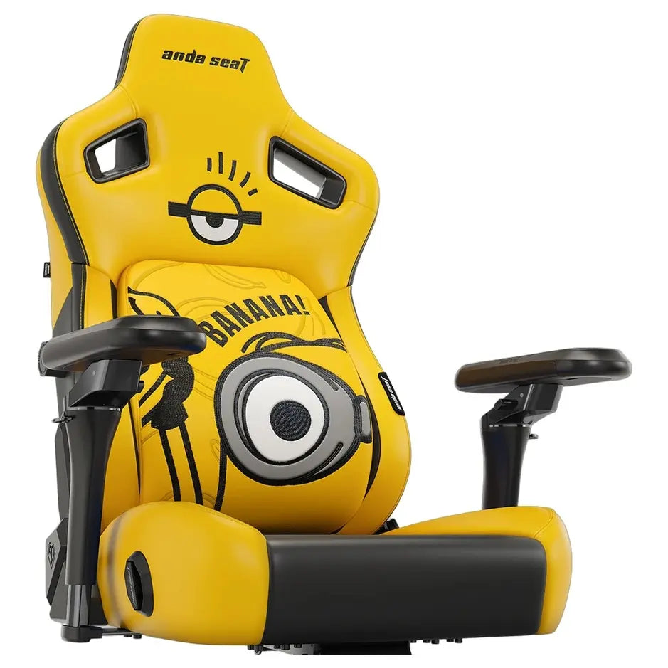 AndaSeat Kaiser 4 XL Minions Stuart Premium PVC Leather Gaming Chair, 6D Armrest, 24 Degree Pop-Out Lumbar With Any-Angle Lock, Magnetic Memory-Foam Head Pillow With Cooling Layer, Stuart Banana, AD12YDDC-XLL-40-YB-PV