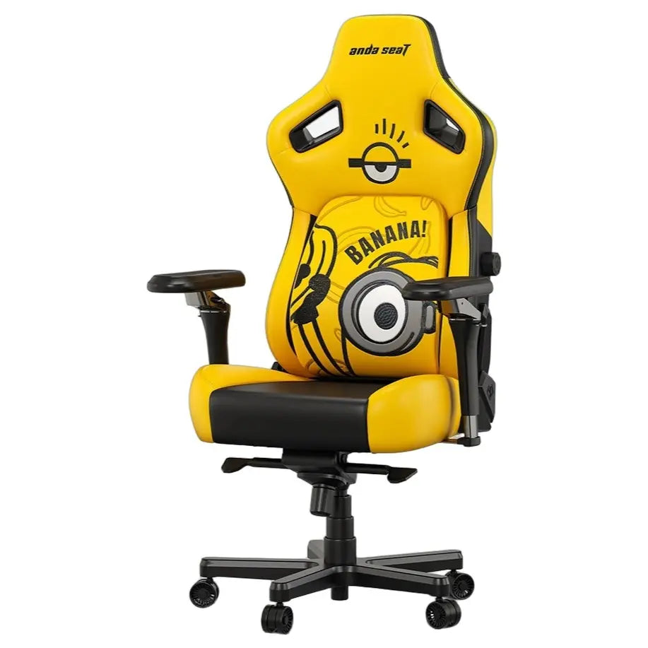 AndaSeat Kaiser 4 XL Minions Stuart Premium PVC Leather Gaming Chair, 6D Armrest, 24 Degree Pop-Out Lumbar With Any-Angle Lock, Magnetic Memory-Foam Head Pillow With Cooling Layer, Stuart Banana, AD12YDDC-XLL-40-YB-PV