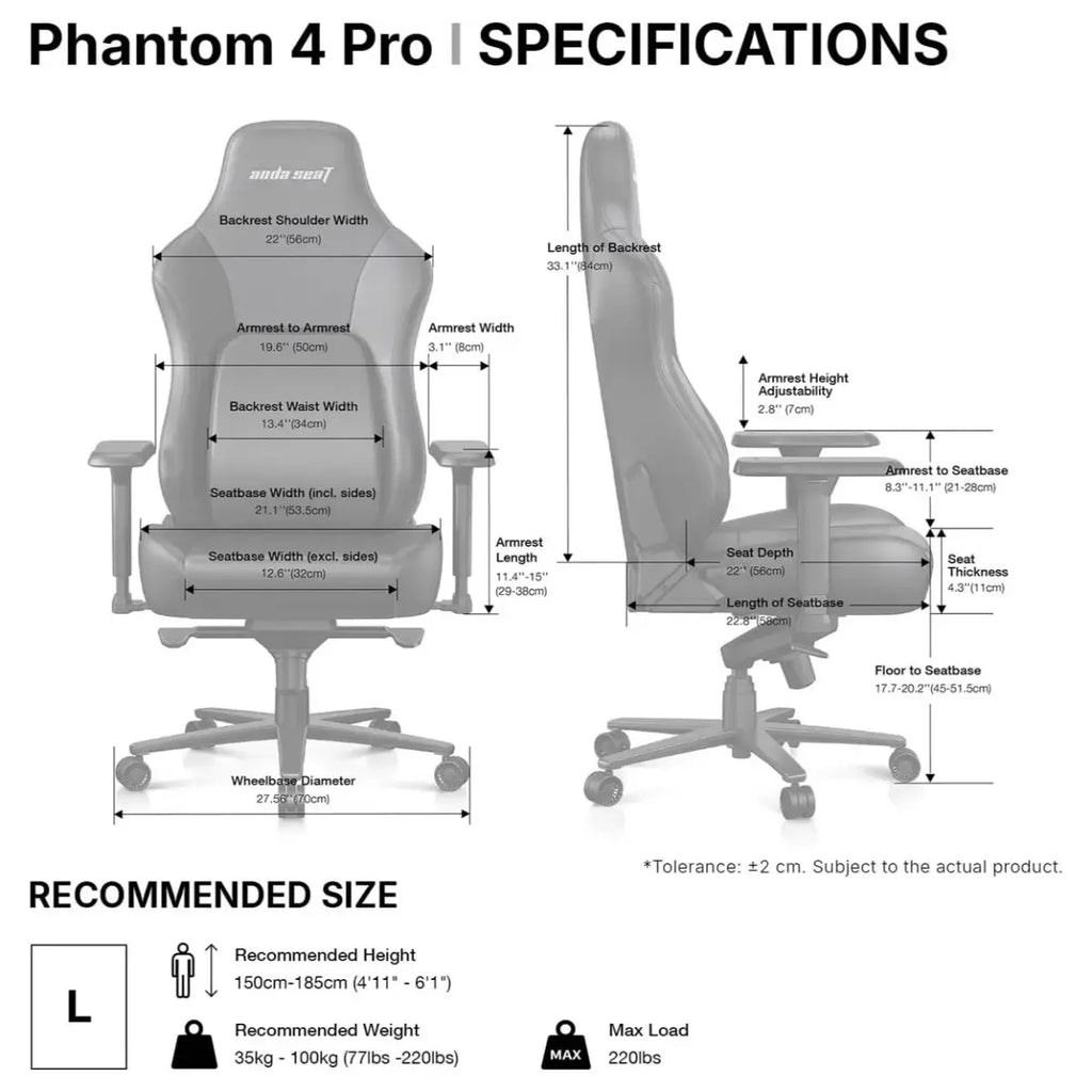 Anda Seat Phantom 4 Pro Office Gaming Chair, Ergonomic Dynamic Lumbar Support, High Back Reclining 90-135 Degrees, Magnetic Head Pillow, 3D 360 Degree Rotating Armrests, Height Adjustable, Black PVC, AD18YSDC-72-BD-PV-B02