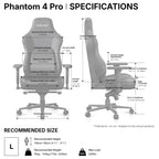 Anda Seat Phantom 4 Pro Office Gaming Chair, Ergonomic Dynamic Lumbar Support, High Back Reclining 90-135 Degrees, Magnetic Head Pillow, 3D 360 Degree Rotating Armrests, Height Adjustable, Black PVC, AD18YSDC-72-BD-PV-B02