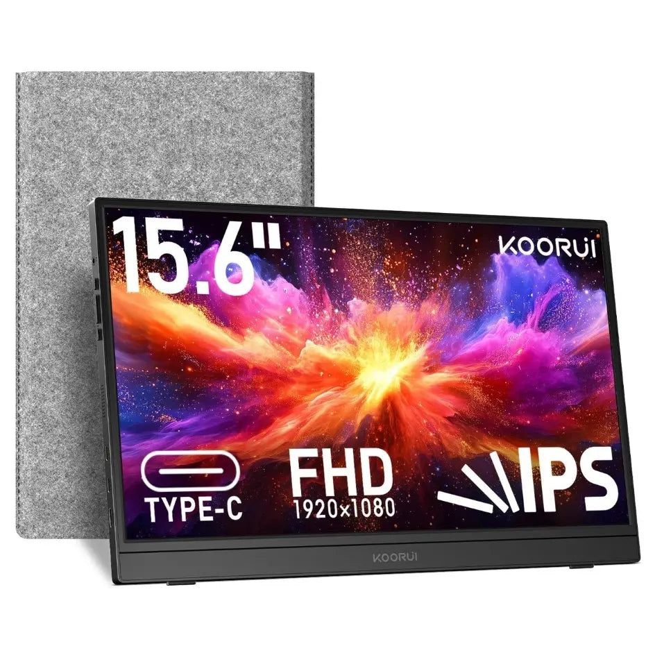 KOORUI E1512A 15.6 Inch FHD Portable Monitor, IPS 1920x1080 60Hz, HDMI 1.4 and 2x USB-C, FreeSync and HDR