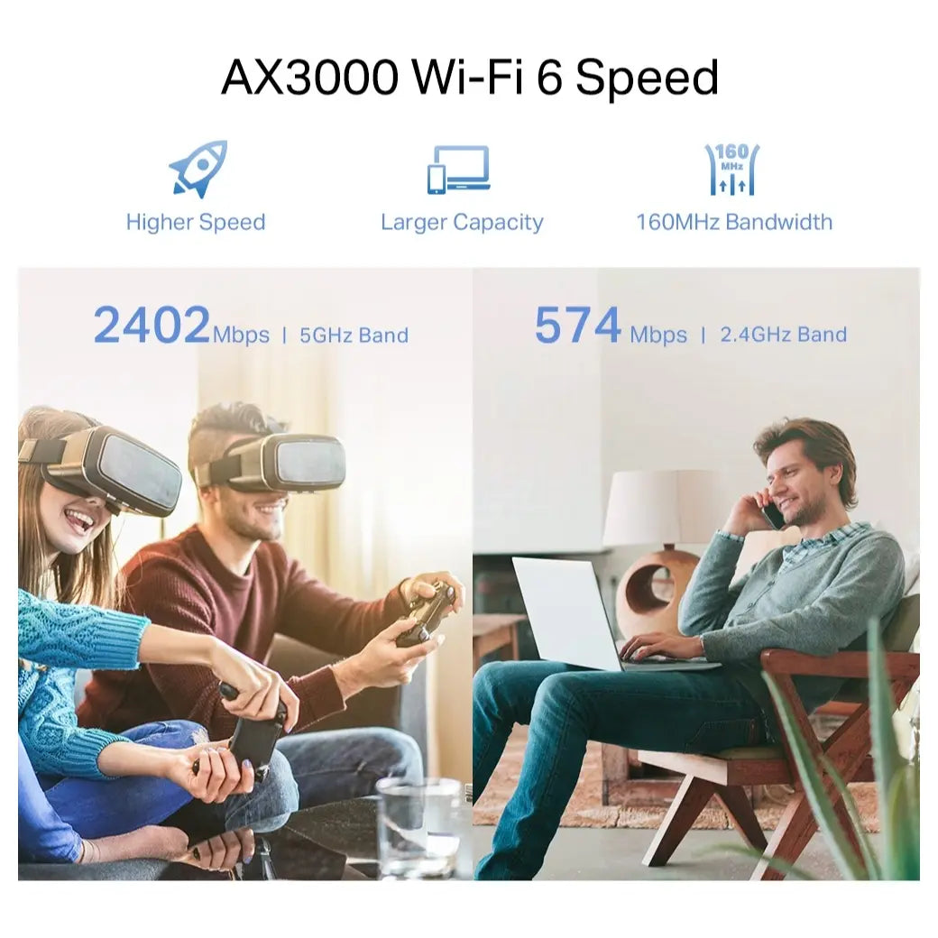 TP-Link RE705X AX3000 Mesh WiFi 6 Extender, Dual Band 2402Mbps 5GHz and 574Mbps 2.4GHz, OneMesh, AP Mode, Gigabit Ethernet Port