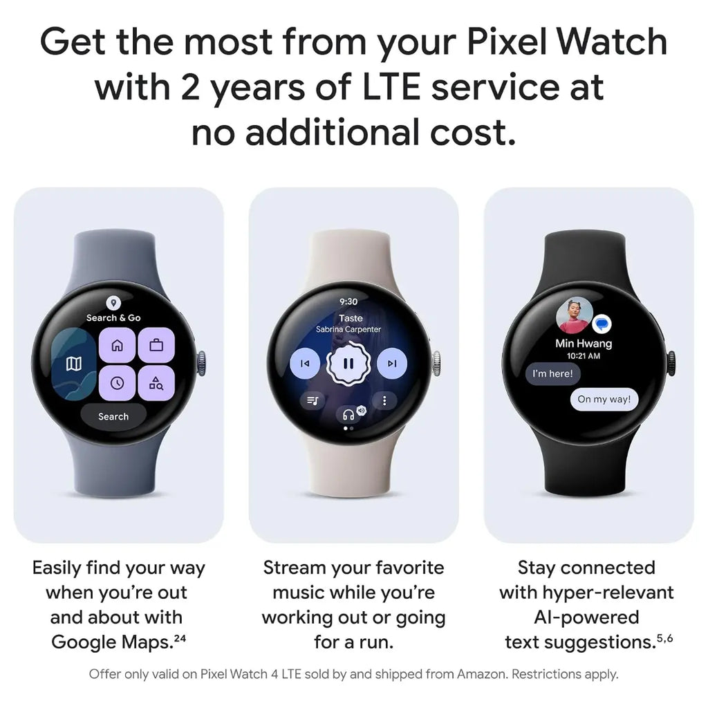 Google Pixel Watch 4 Smartwatch, 41mm Actua 360 Domed Display, 32GB Storage, LTE, Matte Black Case