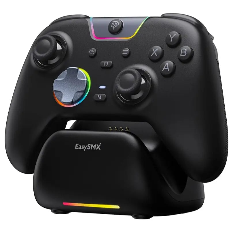 EasySMX X05Pro Wireless PC Gaming Controller with Smart Charging Dock, Hall Effect Joysticks, 1000Hz Polling, Dual-Stage Linear Triggers, PC Android iOS Switch Compatible, Black