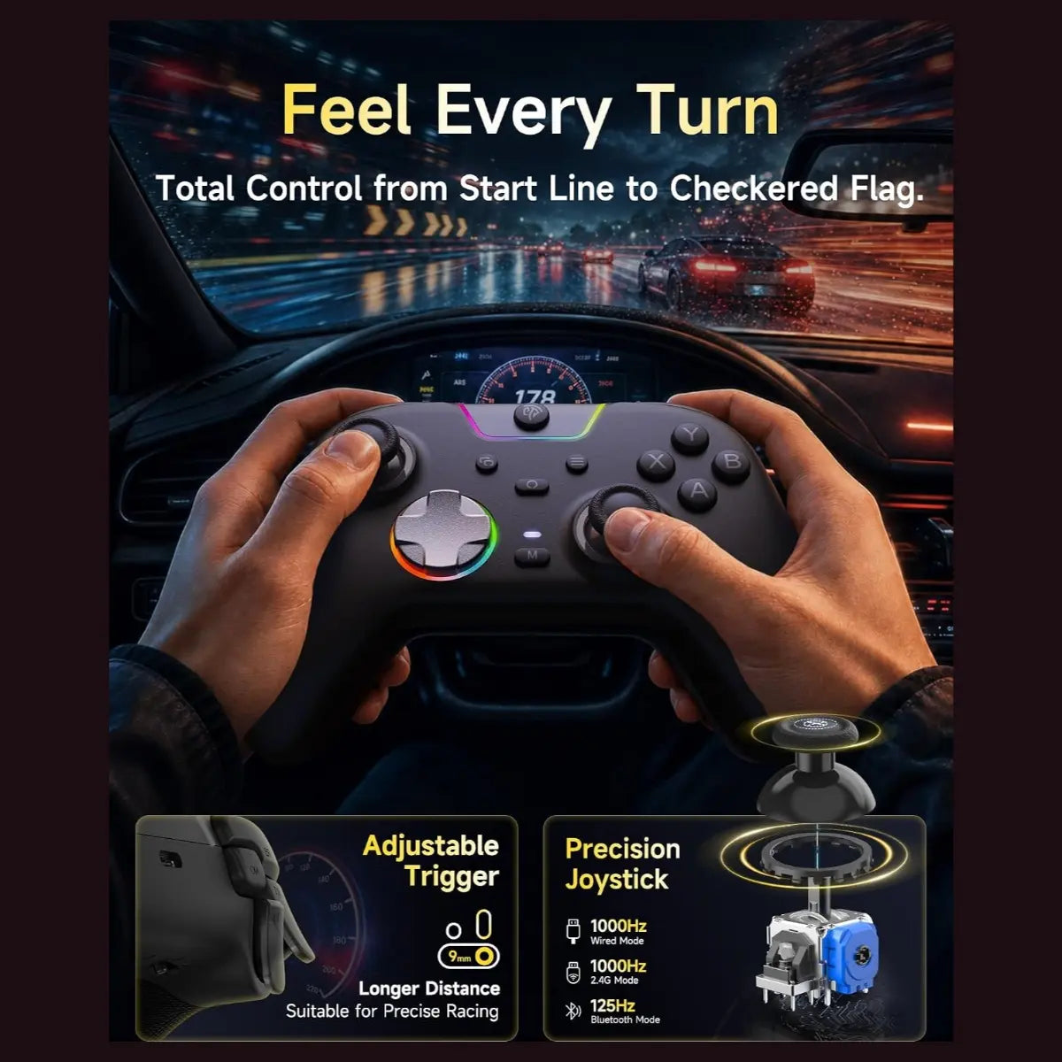 EasySMX X05Pro Wireless PC Gaming Controller with Smart Charging Dock, Hall Effect Joysticks, 1000Hz Polling, Dual-Stage Linear Triggers, PC Android iOS Switch Compatible, Black