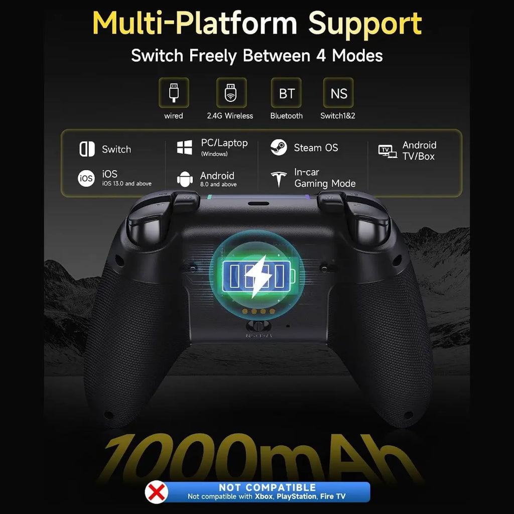 EasySMX X05Pro Wireless PC Gaming Controller with Smart Charging Dock, Hall Effect Joysticks, 1000Hz Polling, Dual-Stage Linear Triggers, PC Android iOS Switch Compatible, Black