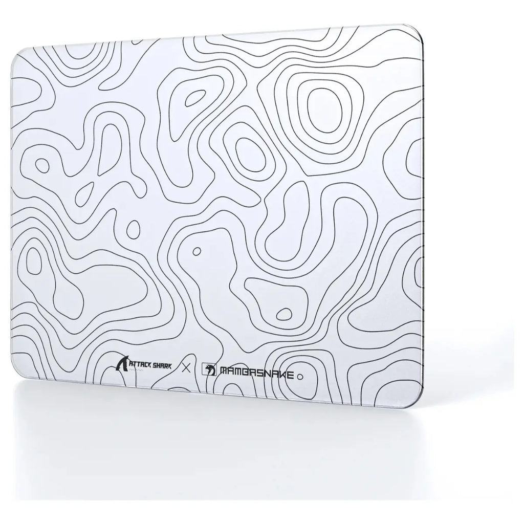 ATTACK SHARK CM05 Tempered Glass Gaming Mouse Pad, Ultra-Smooth Surface, 9H Tempered Glass, Low Surface Friction, Non-Slip PU Leather Bottom, 450x400mm or 410x310x5mm, White Contours