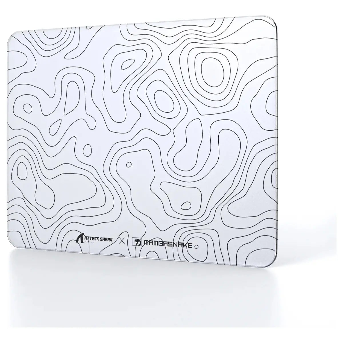 ATTACK SHARK CM05 Tempered Glass Gaming Mouse Pad, Ultra-Smooth Surface, 9H Tempered Glass, Low Surface Friction, Non-Slip PU Leather Bottom, 450x400mm or 410x310x5mm, White Contours