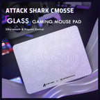 ATTACK SHARK CM05 Tempered Glass Gaming Mouse Pad, Ultra-Smooth Surface, 9H Tempered Glass, Low Surface Friction, Non-Slip PU Leather Bottom, 450x400mm or 410x310x5mm, White Contours