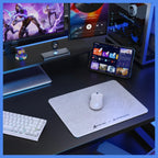 ATTACK SHARK CM05 Tempered Glass Gaming Mouse Pad, Ultra-Smooth Surface, 9H Tempered Glass, Low Surface Friction, Non-Slip PU Leather Bottom, 450x400mm or 410x310x5mm, White Contours