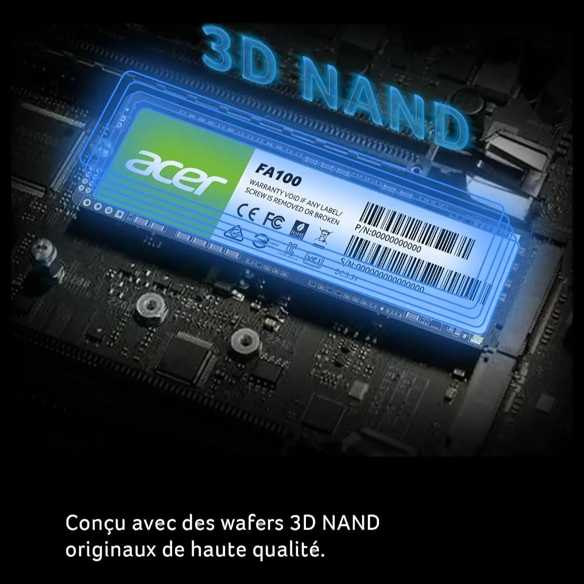 Acer FA100 M.2 2280 SSD, 512GB, PCIe Gen3 x4 NVMe, Up to 3300MB/s Read Speed, HMB and SLC Cache, BL.9BWWA.119
