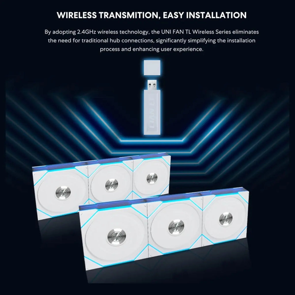 Lian Li UNI Fan TL Wireless 120 Triple Pack, 2.4GHz Wireless Control, ARGB Fan, Infinity Mirror, Daisy-Chain Design, Controller Included and Required, White 12TL1W3W