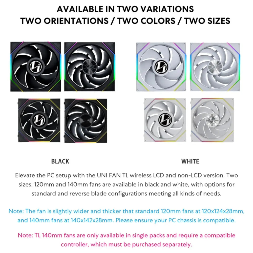 Lian Li UNI Fan TL Wireless 120 Triple Pack, 2.4GHz Wireless Control, ARGB Fan, Infinity Mirror, Daisy-Chain Design, Controller Included and Required, White 12TL1W3W