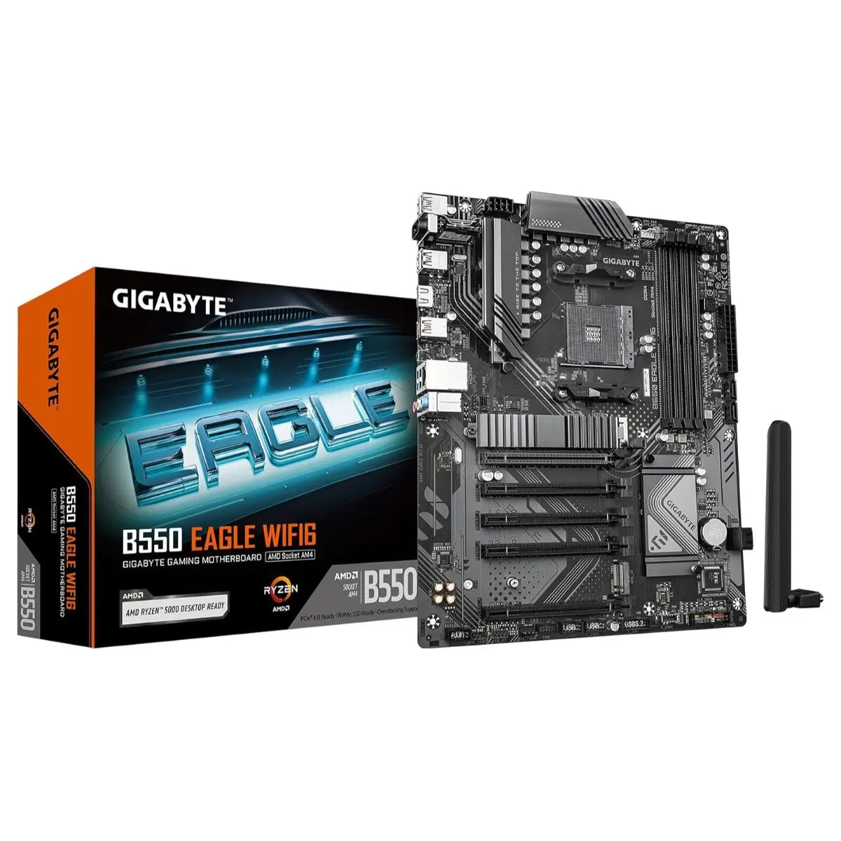 GIGABYTE B550 Eagle WIFI6 ATX Motherboard, AMD AM4, DDR4, 10+3 Power Phase, 2x M.2, PCIe 4.0, USB-C, WiFi 6, 1GbE LAN