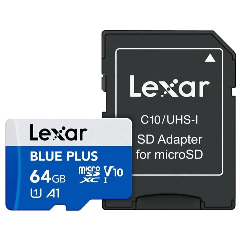 Lexar Blue Plus 64GB MicroSDXC Memory Card, UHS-I Up to 100MB/s Read, C10 A1 U1 V10, with SD Adapter