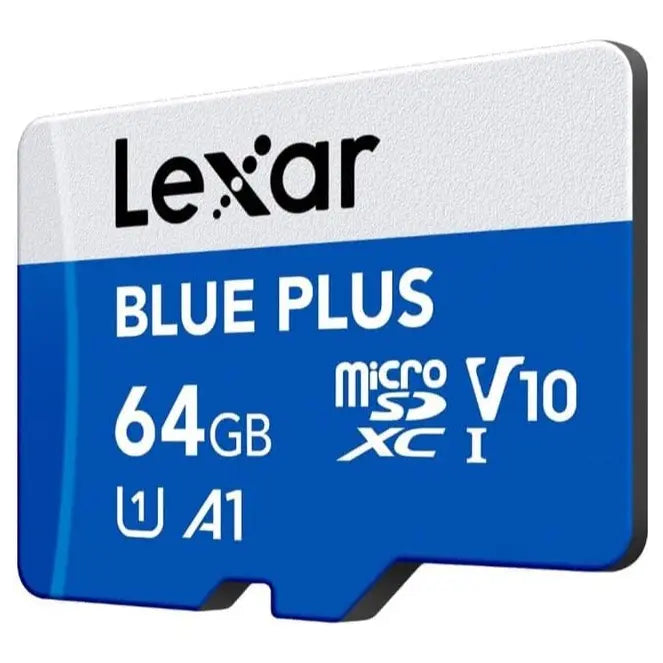 Lexar Blue Plus 64GB MicroSDXC Memory Card, UHS-I Up to 100MB/s Read, C10 A1 U1 V10, with SD Adapter