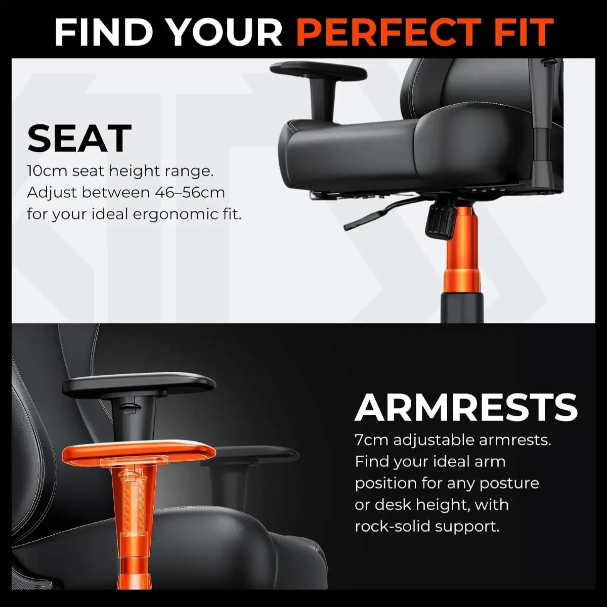 AndaSeat Novis Ultra XL Series Ergonomic Gaming Chair, 5cm Raised Lumbar, Memory Foam Lumbar, Adjustable Armrests, Premium PVC Leather, Elegant Black