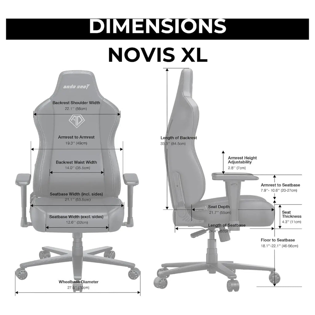 AndaSeat Novis Ultra XL Series Ergonomic Gaming Chair, 5cm Raised Lumbar, Memory Foam Lumbar, Adjustable Armrests, Premium PVC Leather, Elegant Black