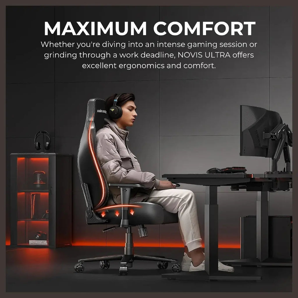 Anda Seat Novis Ultra Gaming Chair, Extra Large, Linen Fabric, 90-155 Degree Recline With 15 Degree Rocking, Grey, AD23-XL-01-G-F-G02