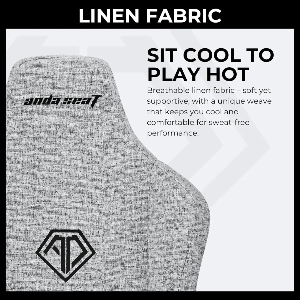 Anda Seat Novis Ultra Gaming Chair, Extra Large, Linen Fabric, 90-155 Degree Recline With 15 Degree Rocking, Grey, AD23-XL-01-G-F-G02