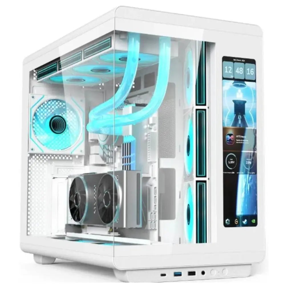 Acer U600 Casing, Built-in LED Display, 4 Pre-installed Fans, Tempered Glass Side Panel, Supports ATX Micro ATX Mini ITX, White
