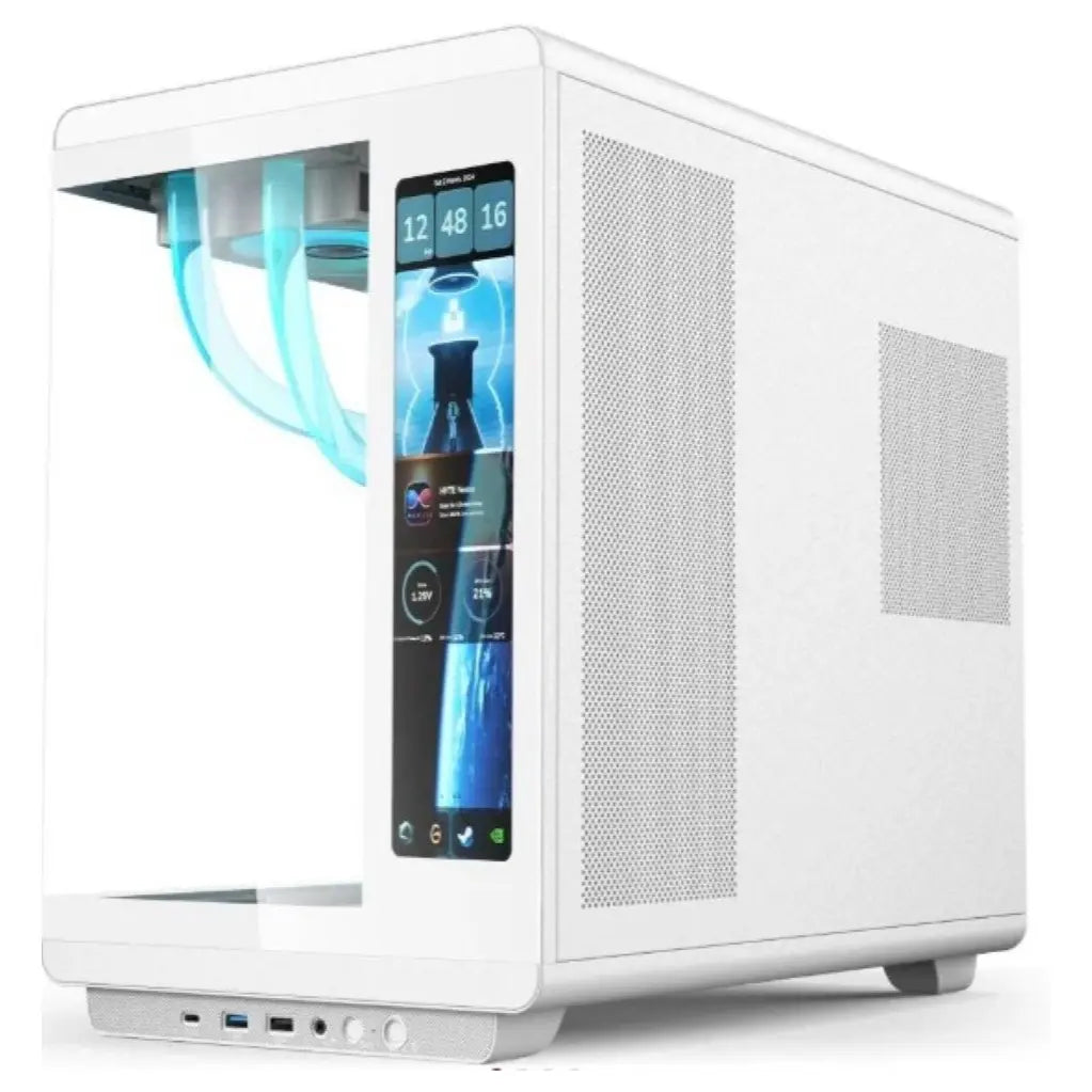 Acer U600 Casing, Built-in LED Display, 4 Pre-installed Fans, Tempered Glass Side Panel, Supports ATX Micro ATX Mini ITX, White