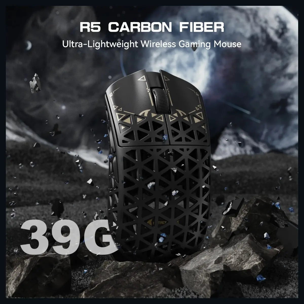 ATTACK SHARK R5 ULTRA Carbon Fiber Wireless Gaming Mouse, PixArt PAW3950MAX Sensor, Up to 42000 DPI, 8000Hz Wireless Polling Rate, BT and 2.4G Wireless and Wired, Black
